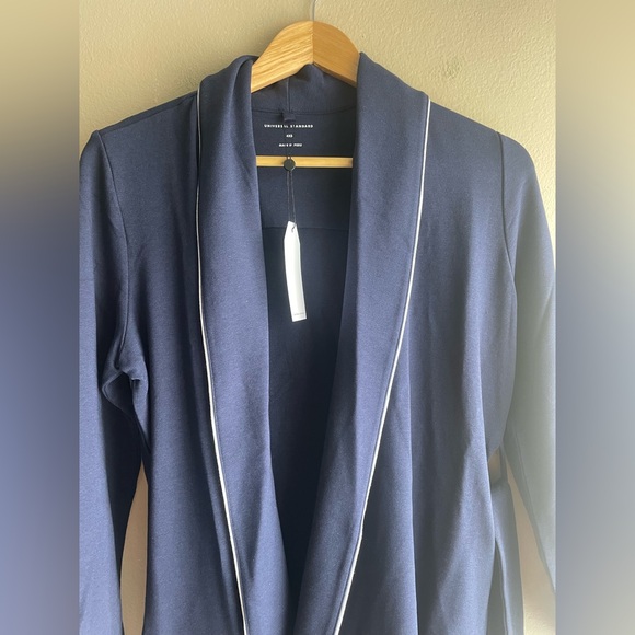 New Universal Standard Rachele Lounge Robe Blue Piping Women Size 4XS - Picture 5 of 13